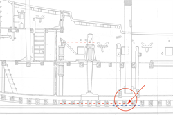 tiefster Punkt im Schiff (Bild: Risse von Schiffen des 16./17. Jahrhunderts, Hinstorff Verlag)
