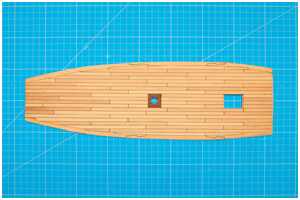 fertig beplanktes Decks wurde mit Firnis verschliffen