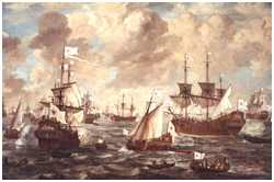 Kurbrandenburgische Flotte, Gemälde von 1684 von Lieve Verschuier (Bild: Stiftung Preußische Schlösser und Gärten Berlin-Brandenburg (CC BY-NC-SA))