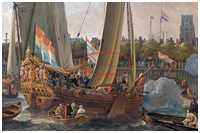 Ankunft König Charles II von England in Rotterdam, am 24. Mai 1660, Lieve Pietersz (Bild: https://de.m.wikipedia.org/wiki/Datei:The_arrival_of_King_Charles_II_of_England_in_Rotterdam,_may_24_1660_(Lieve_Pietersz._Verschuier,_1665).jpg)