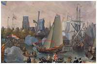 Ankunft König Charles II von England in Rotterdam, am 24. Mai 1660, Lieve Pietersz (Bild: https://de.m.wikipedia.org/wiki/Datei:The_arrival_of_King_Charles_II_of_England_in_Rotterdam,_may_24_1660_(Lieve_Pietersz._Verschuier,_1665).jpg)