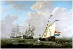 Yacht der VOC-Kammer Rotterdam, Gemälde Jvan Strij (Bild: Wikipedia - Public Domain)